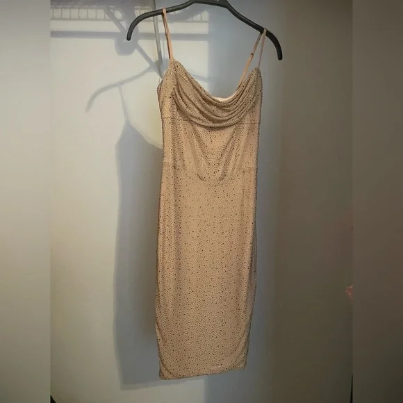 Oh Polly | Dresses | Cowl Neck Midi Dress In Gold | Poshmark
